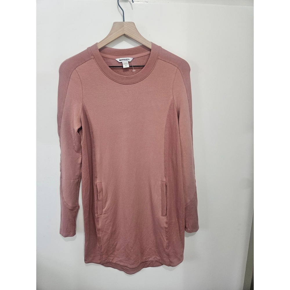Athleta Balance Dress Mauve Pink Tencel French Terry Mini Long Sleeve Pockets S